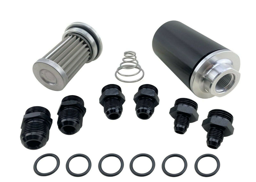 AN6 AN8 AN10 Inline Fuel Filter Kit HiFLow 100 Micron Cleanable 58mm Billet Case