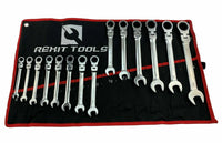 14 Pc 8-24mm Metric Flexible Head Ratcheting Wrench Combination Spanner Tool Set