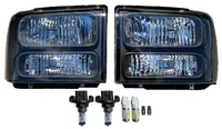 Black Headlights Headlamps + LED Halogen Bulbs FOR 2005 2006 2007 F250 F350 F450