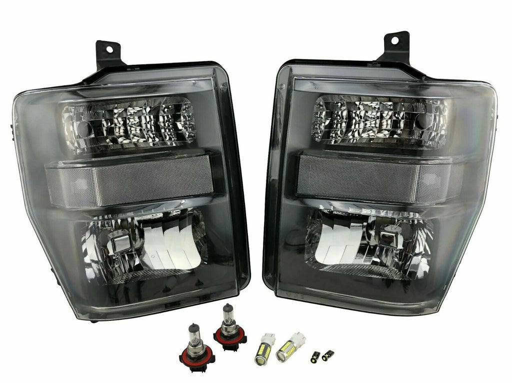 FITS 08-10 FORD F250 F350 SUPER DUTY BLACK HOUSING CLEAR CORNER HEADLIGHT LAMPS