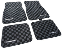 4 Pack JDM Race Plush Floor Mats Checkers Vehicle Carpets Universal Black & Gray