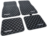 4 Pack JDM Race Plush Floor Mats Checkers Vehicle Carpets Universal Black & Gray