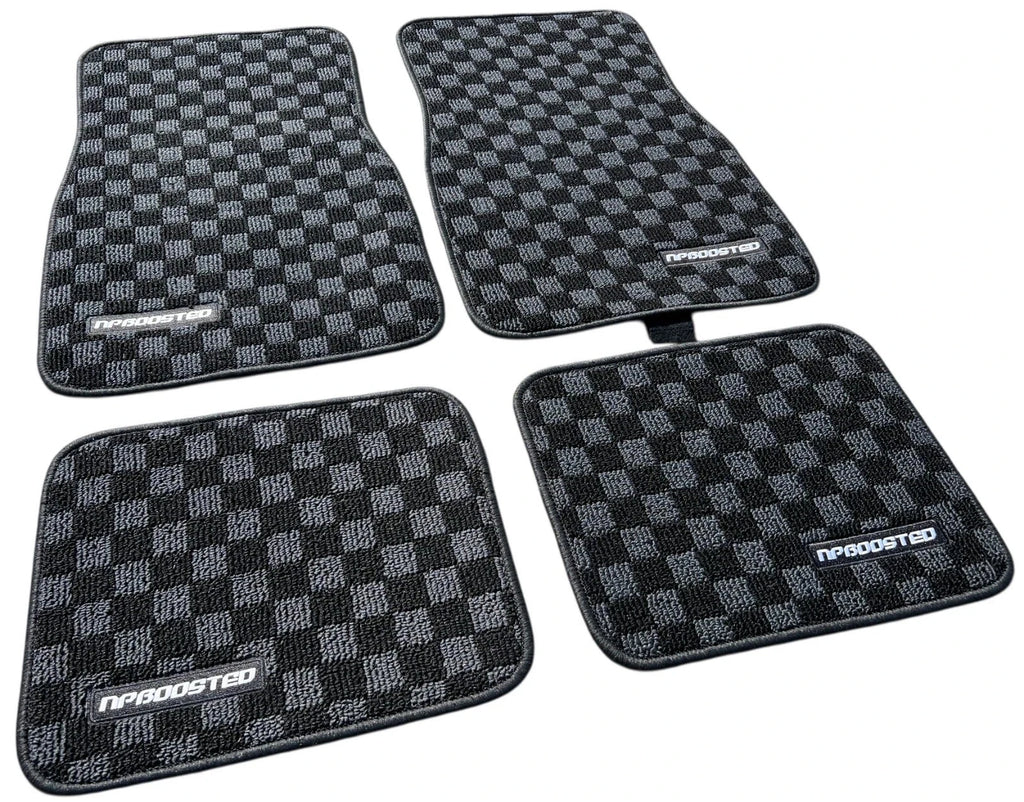 4 JDM Import CARS Japan Checkered Black Gray Floor Mat Interior Carpet Universal