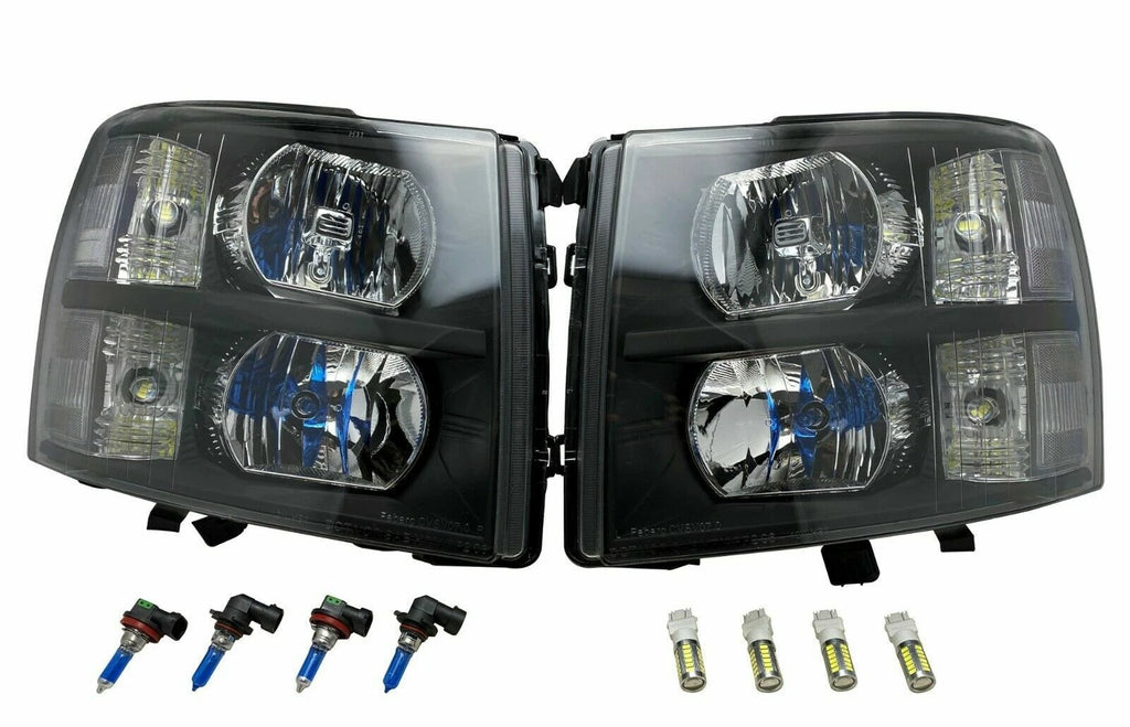 FITS 2007-2013 Chevy Silverado 1500 2500HD Black Housing Headlights Left + Right