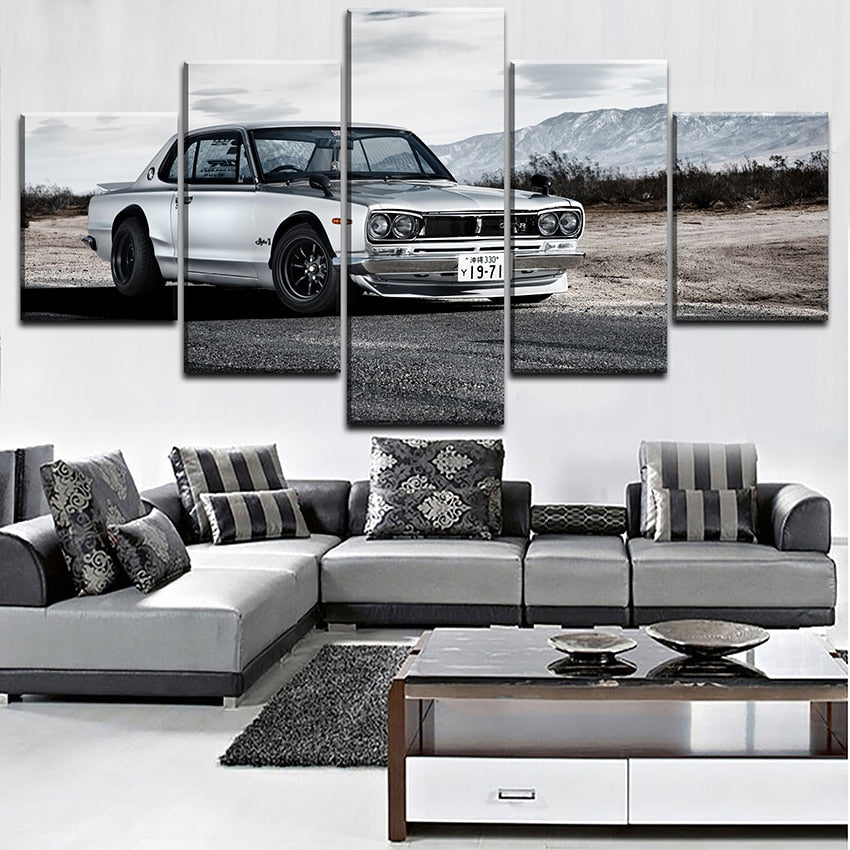 5 Pieces Nissan Skyline Gtr Car Poster Modern Wall Art Decorative Modular Framework Picture Canvas HD Printed One Set Painting