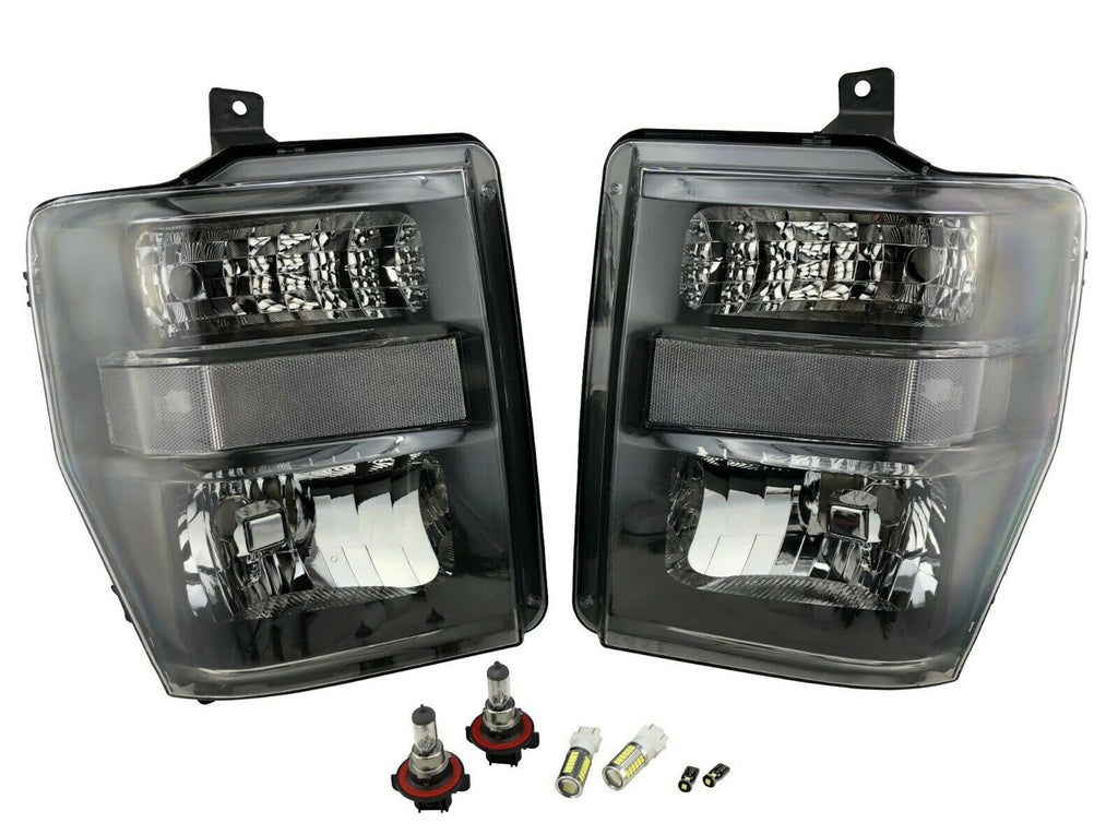 Black Harley Style Headlights for 2008 2009 2010 Ford F-250 F-350 F-450 F-550 SD