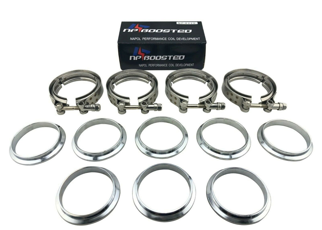 3" V-Band Flanges + Clamp Kit Male & Female for Exhaust Downpipe Stainless 4 Pcs