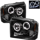 2PC Black LED Halo Projector Headlights For 2005-2007 F250 F350 F450 Superduty